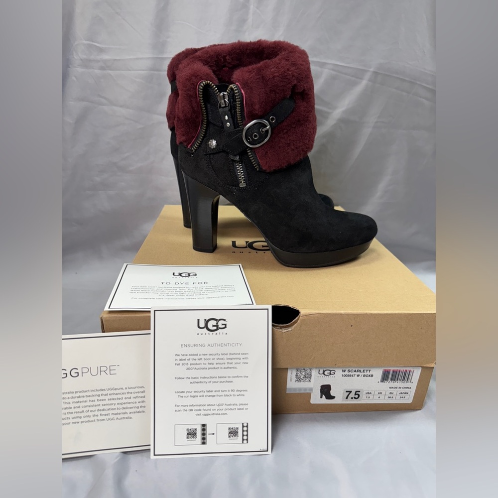 UGG AUSTRALIA SCARLETT 1005647 HEEL SHEARLING ANKLE BOOT BOOTIE US 7.5 Mint